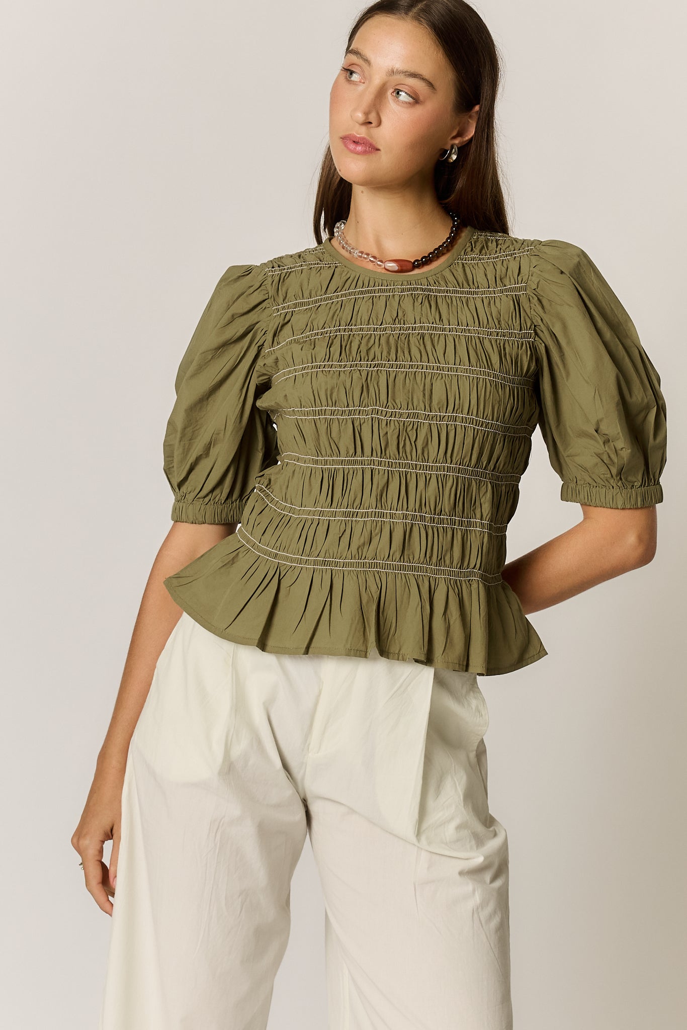 Pyke Shirred Top Olive