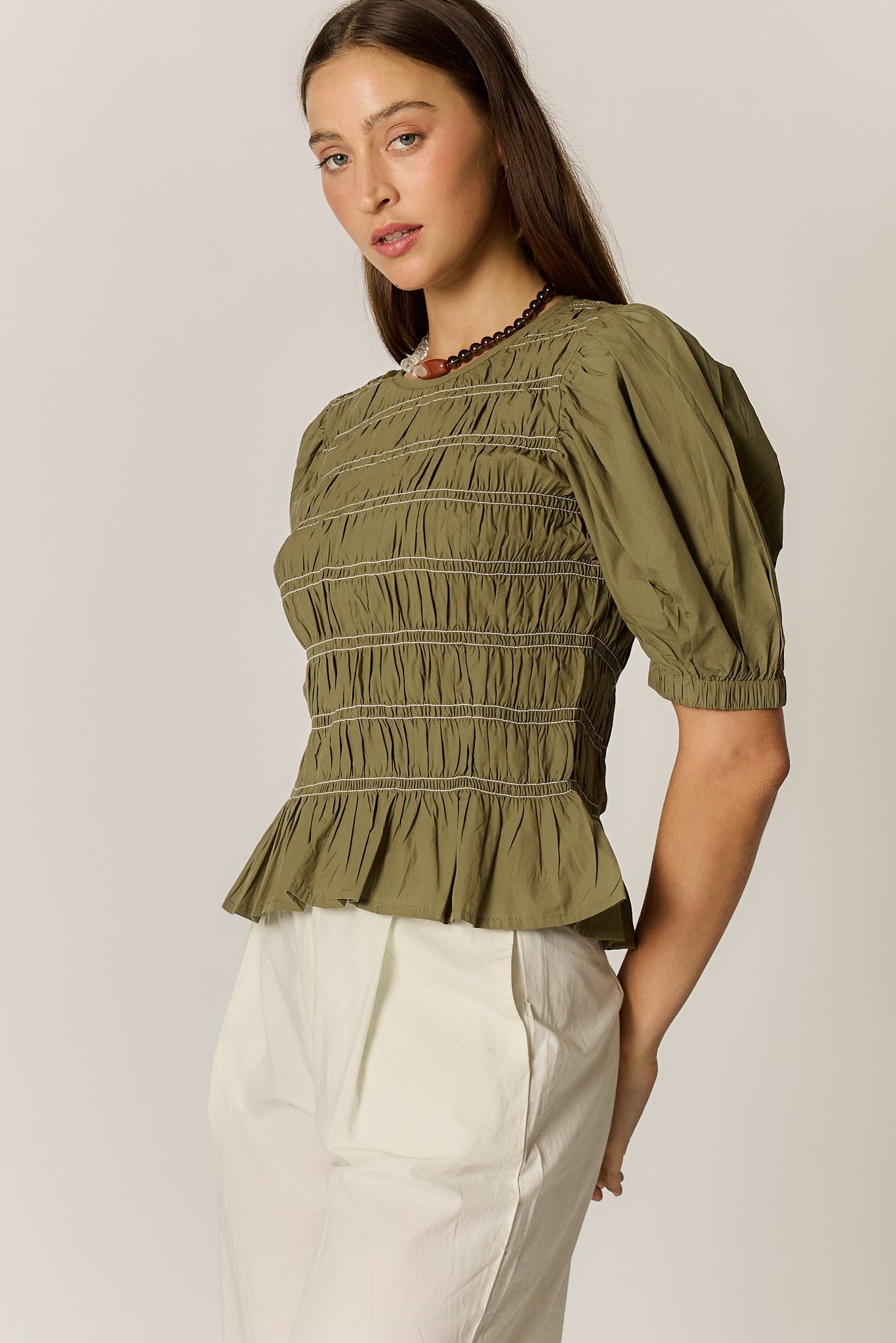 Pyke Shirred Top Olive