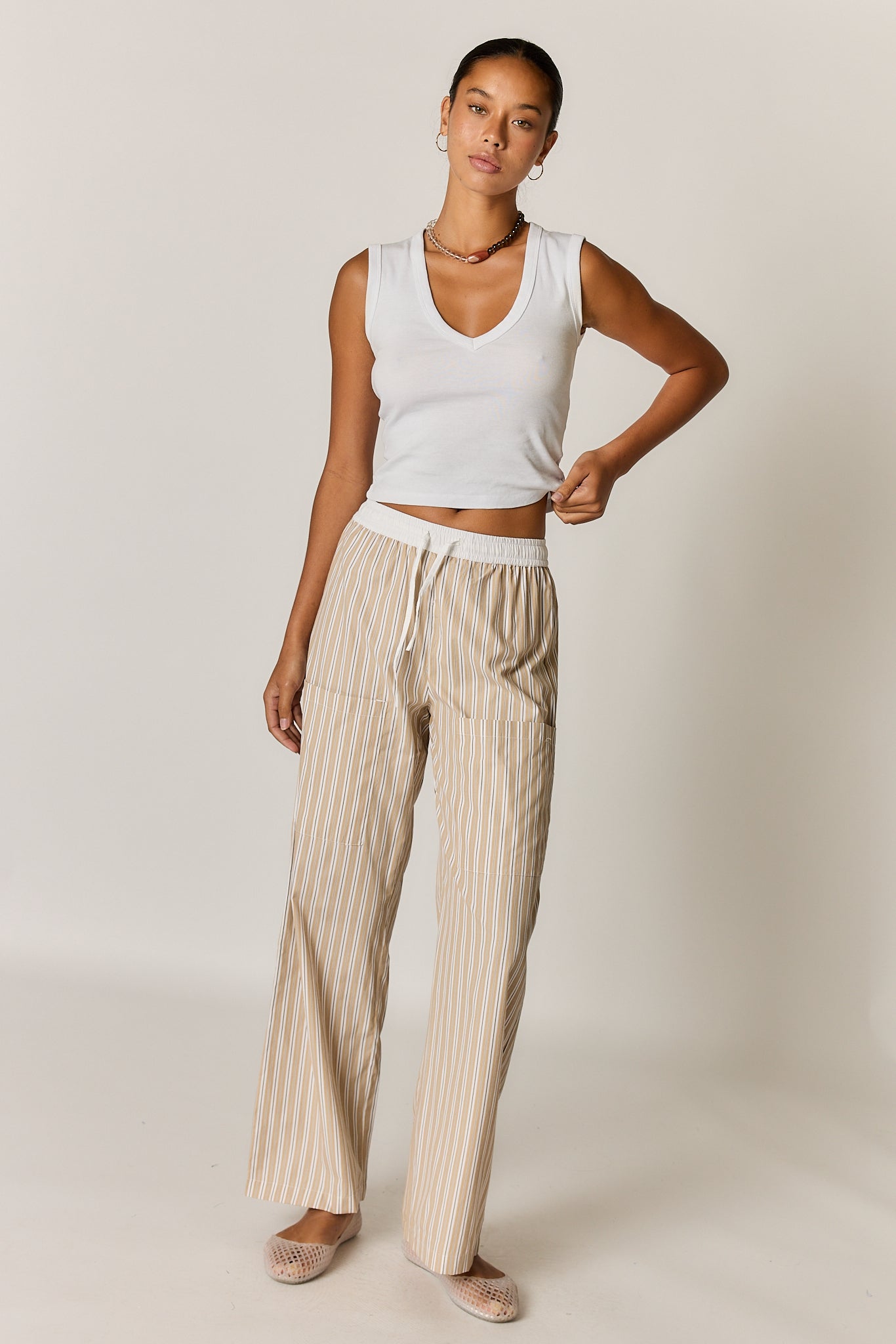 Alma Pocket Pant Tan Stripe