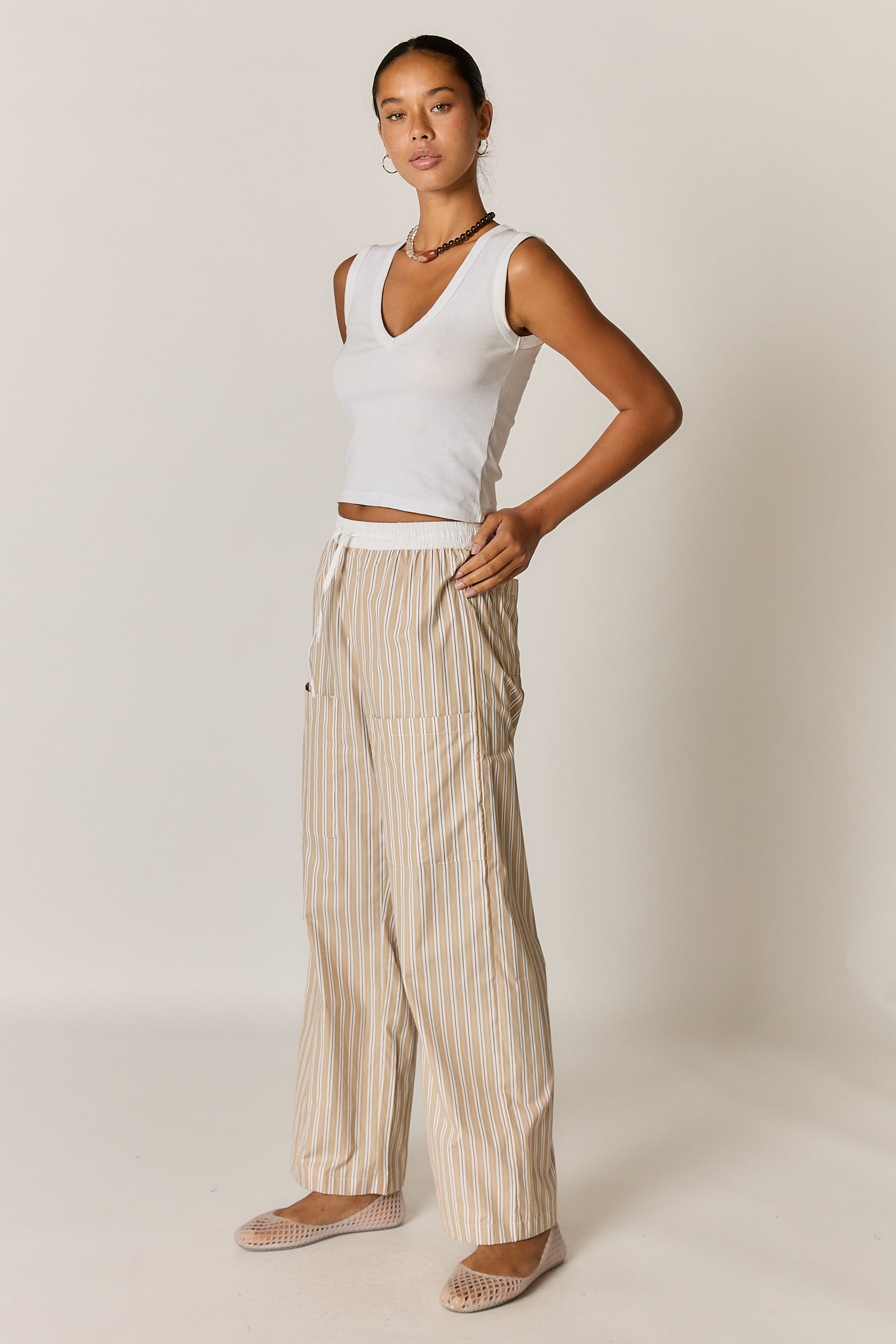 Alma Pocket Pant Tan Stripe
