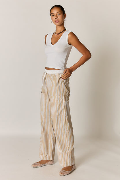 Alma Pocket Pant Tan Stripe