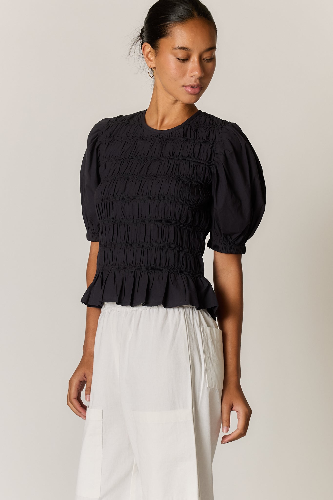 Pyke Shirred Top Black