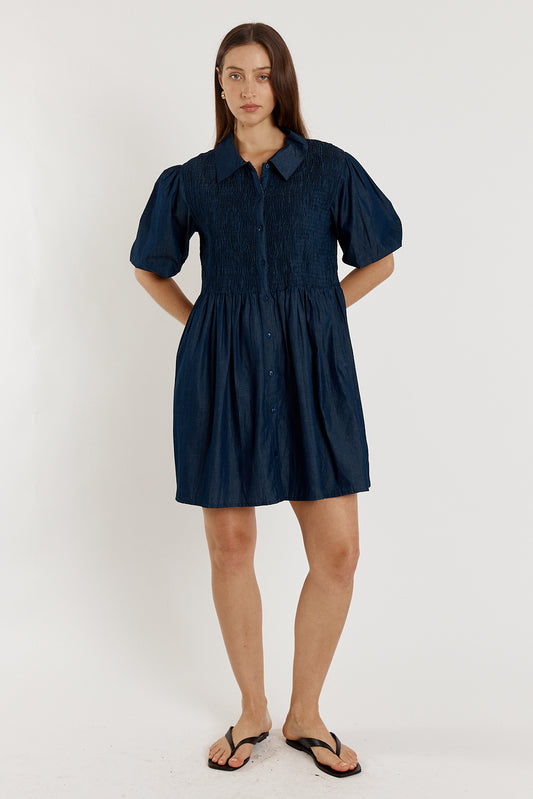 Gimlet Shirred Dress Denim