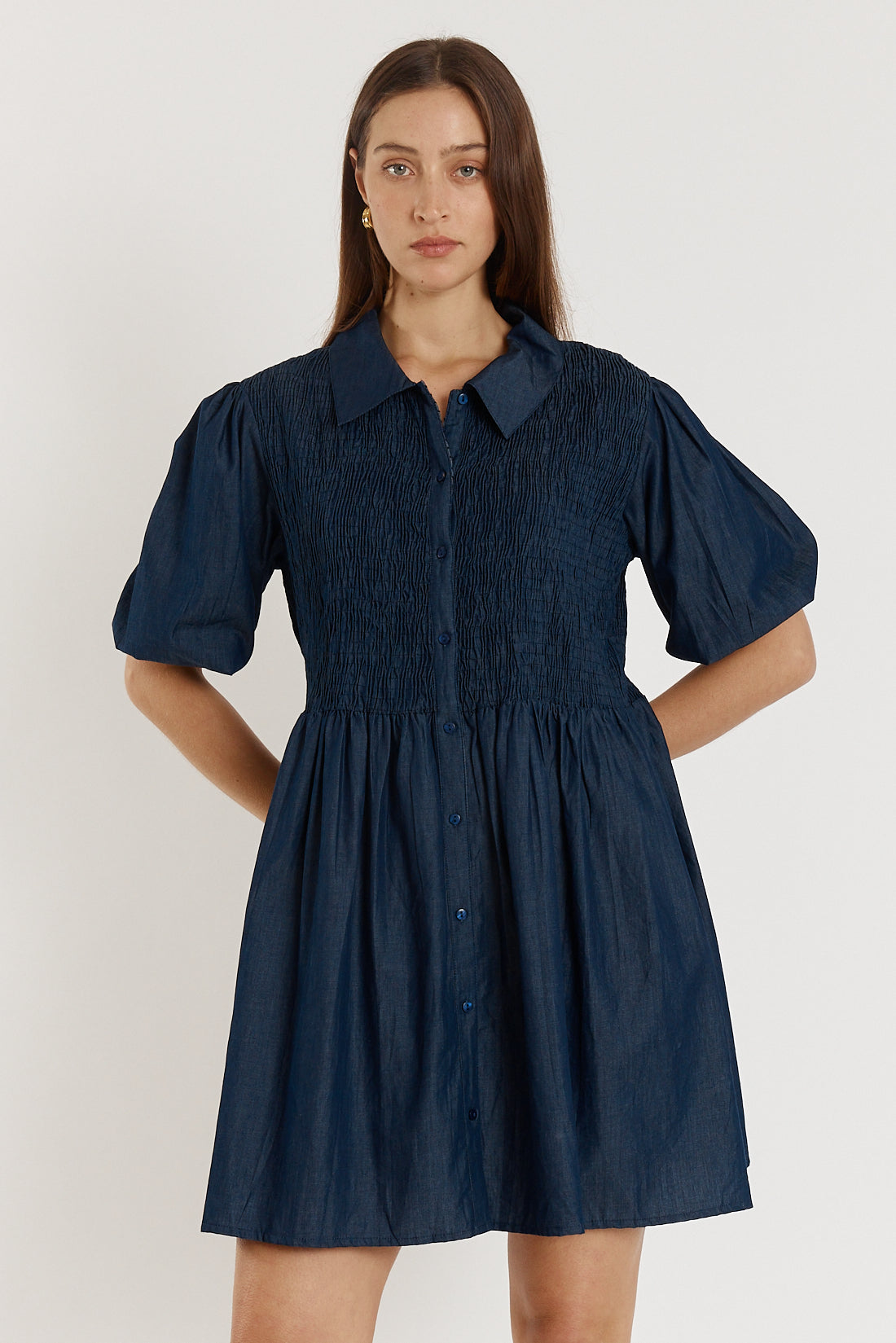 Gimlet Shirred Dress Denim