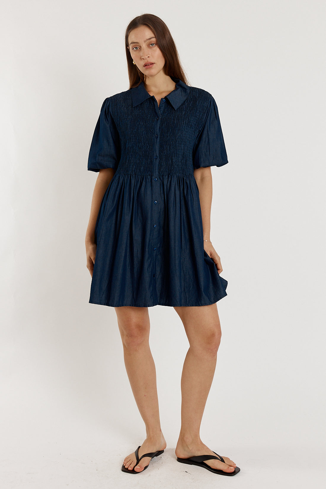 Gimlet Shirred Dress Denim