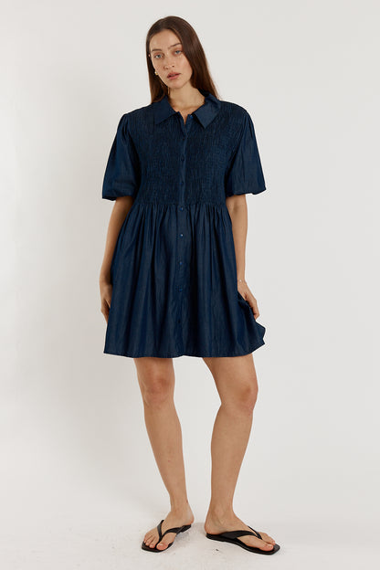 Gimlet Shirred Dress Denim