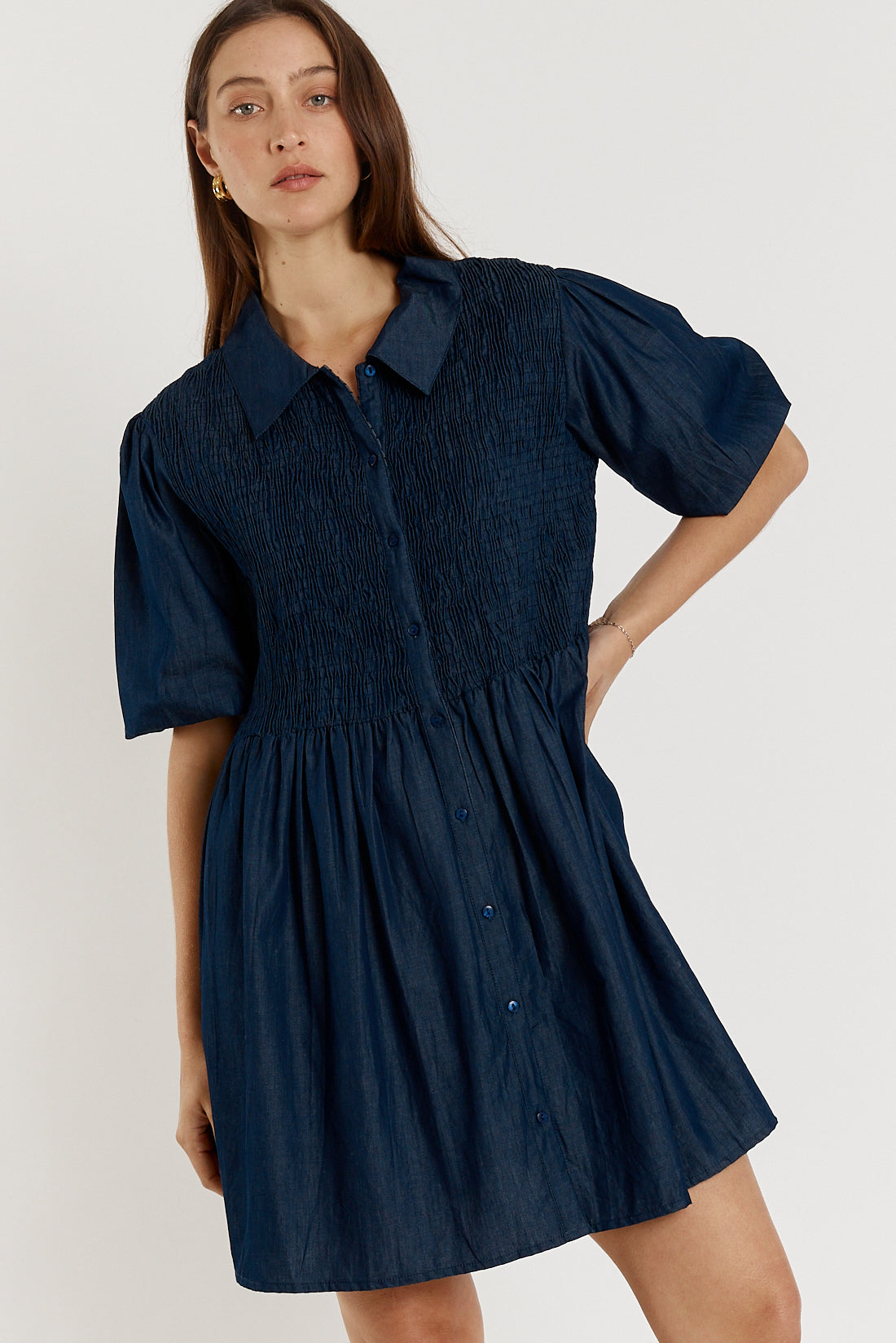 Gimlet Shirred Dress Denim