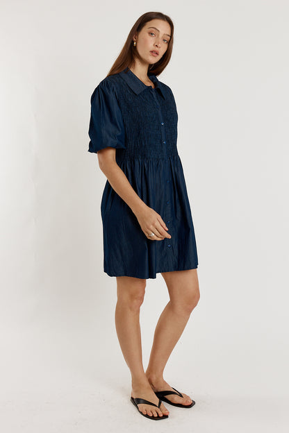 Gimlet Shirred Dress Denim